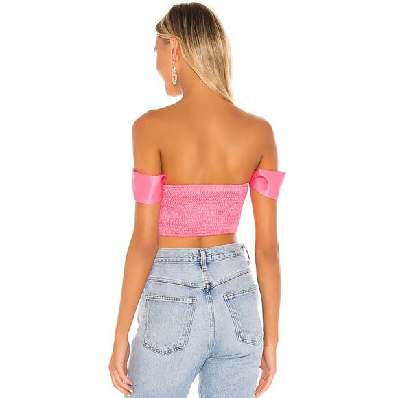 Superdown Coralia Bustier Pink Satin Off Shoulder Crop Top Medium - Picture 3 of 8